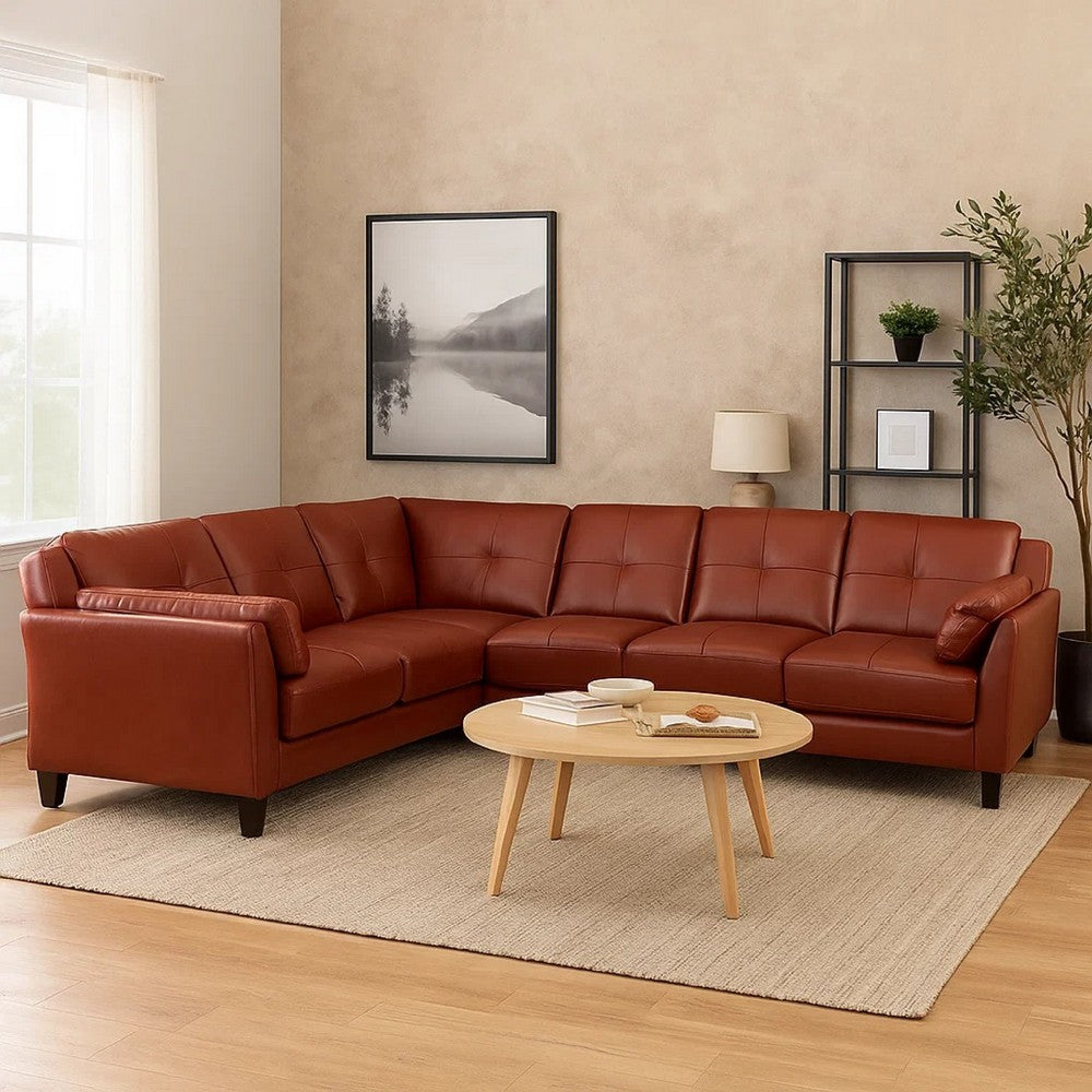 Penie Sectional Sofa | Flared Arms | Red Tufted Faux Leather | 104"