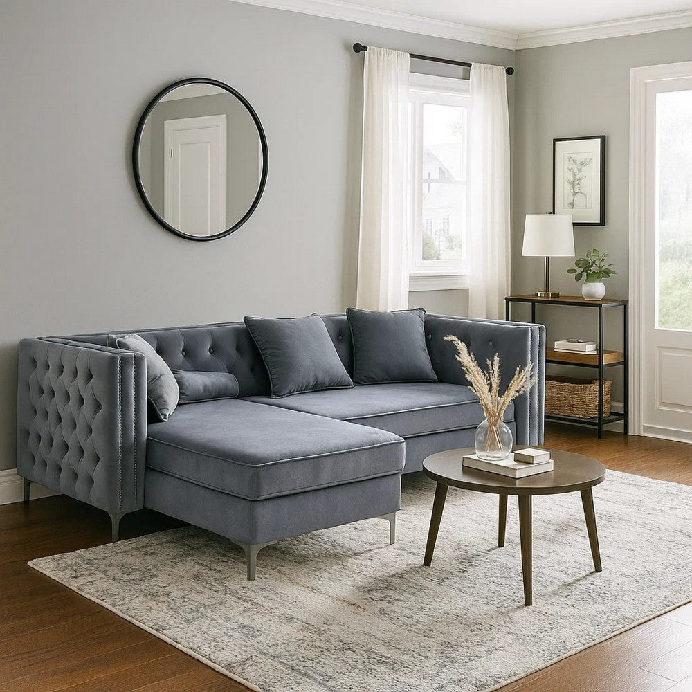 Amna Sectional Sofa | Storage Chaise | Gray Tufted Flannelette | 108"