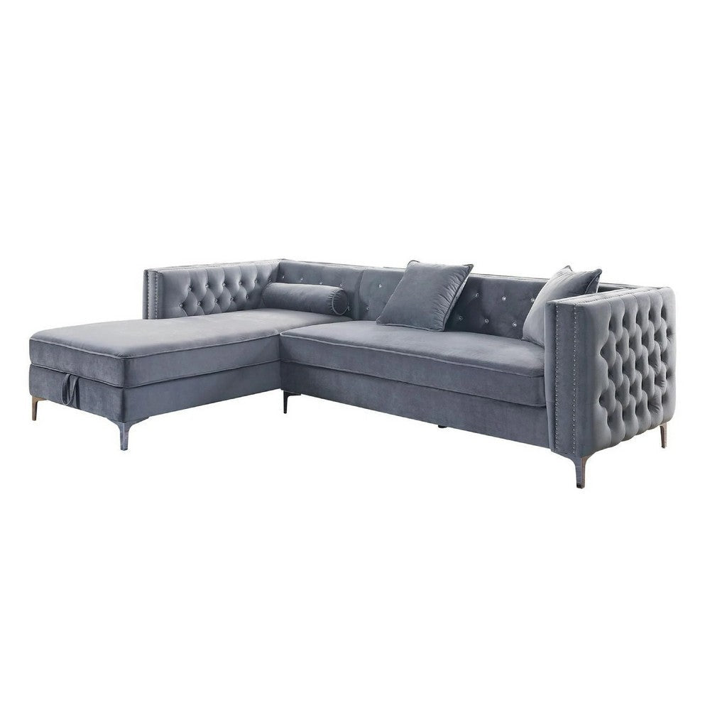 Amna Sectional Sofa | Storage Chaise | Gray Tufted Flannelette | 108"