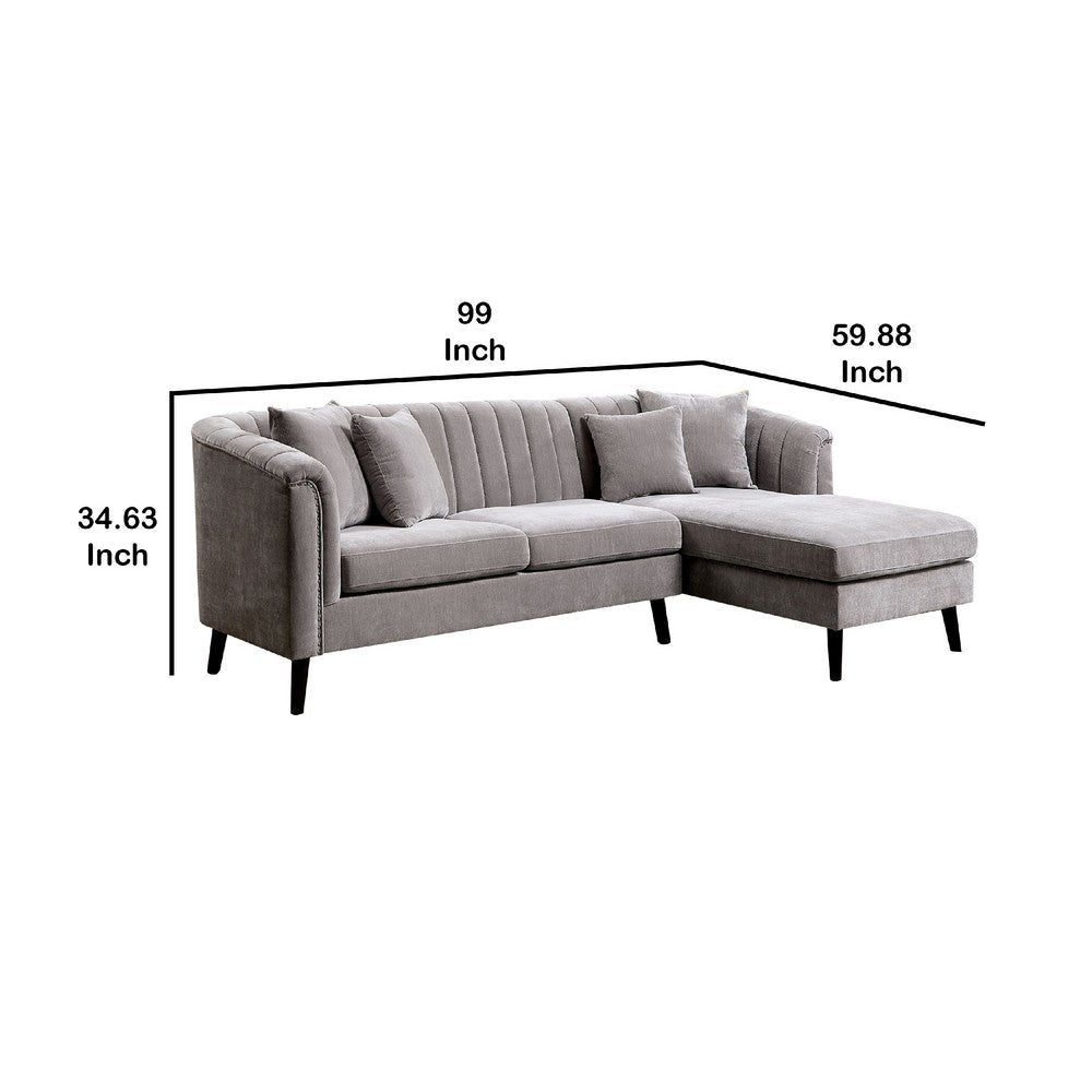 Willy L-Shaped Sectional | 4 Pillows | Gray Tufted Chenille | 99’’ BM342582