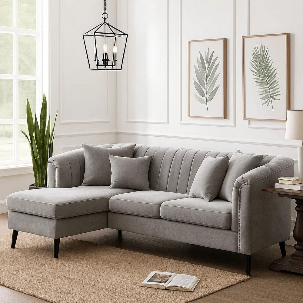 Willy L-Shaped Sectional | 4 Pillows | Gray Tufted Chenille | 99"