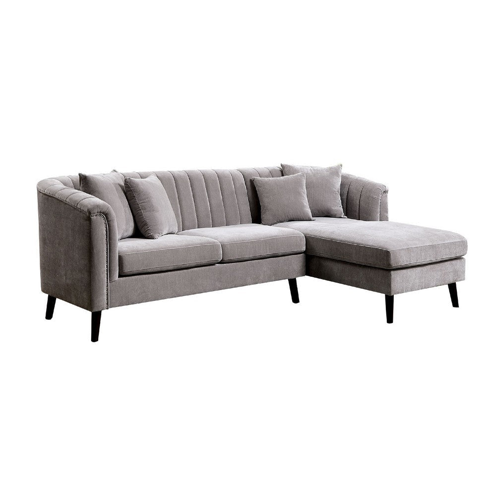 Willy L-Shaped Sectional | 4 Pillows | Gray Tufted Chenille | 99"