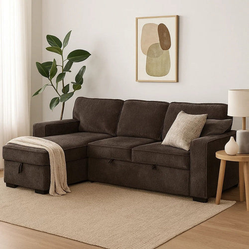 Iris Sectional Sofa Pullout Sleeper | Storage Chaise | Dark Gray | 93"