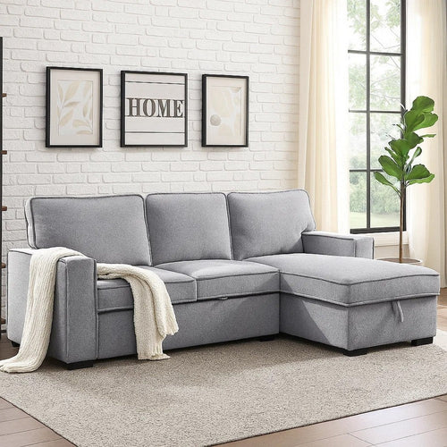 Iris Sectional Sofa | Pull Out Sleeper | Storage Chaise | Gray | 93"
