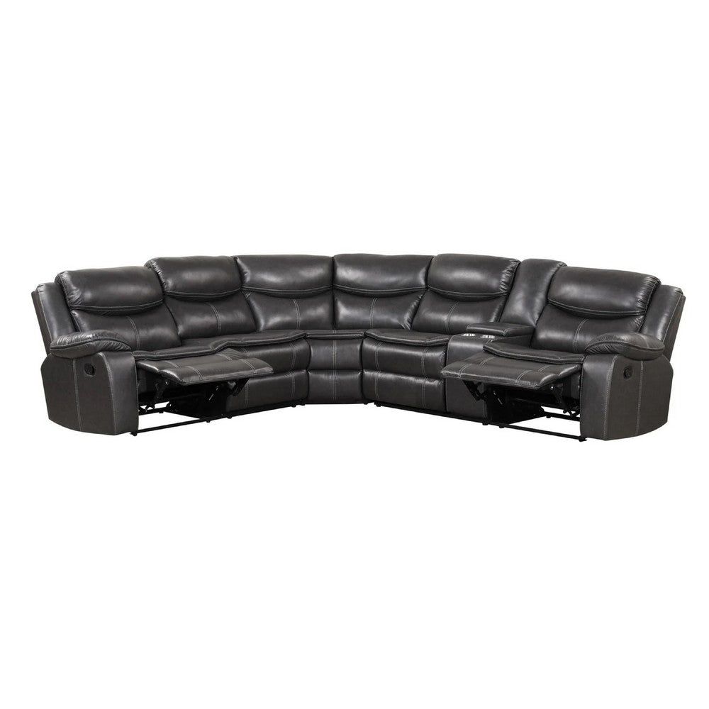 Polly Manual Recliner Sectional Sofa | Gray Faux Leather | 123"