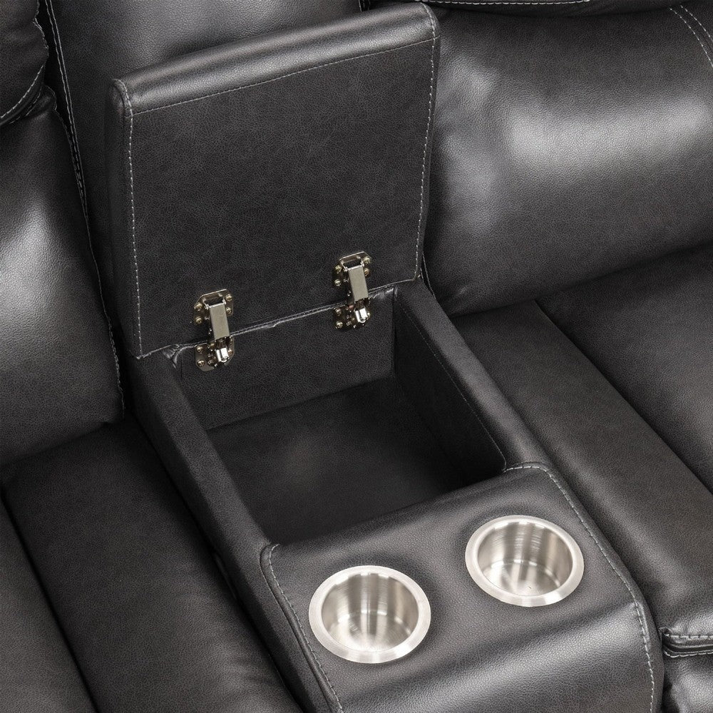 Polly Manual Recliner Sectional Sofa | Gray Faux Leather | 123’’ BM342585