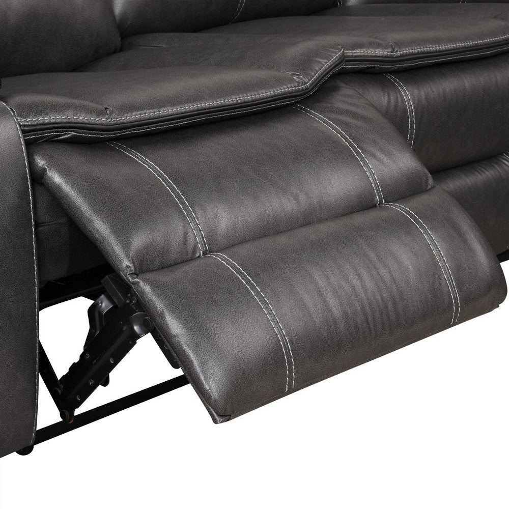 Polly Manual Recliner Sectional Sofa | Gray Faux Leather | 123"