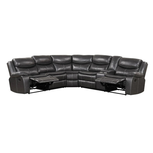 Polly Manual Recliner Sectional Sofa | Gray Faux Leather | 123"