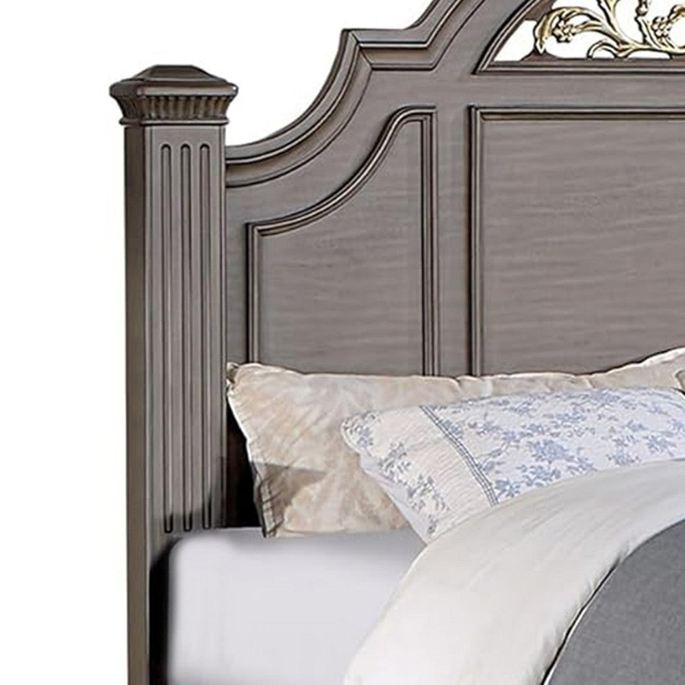 Recus California King Bed | Carved Floral Details | Arched Headboard | Gray BM342586
