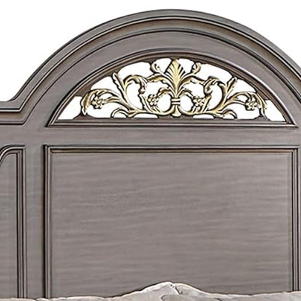 Recus California King Bed | Carved Floral Details | Arched Headboard | Gray BM342586