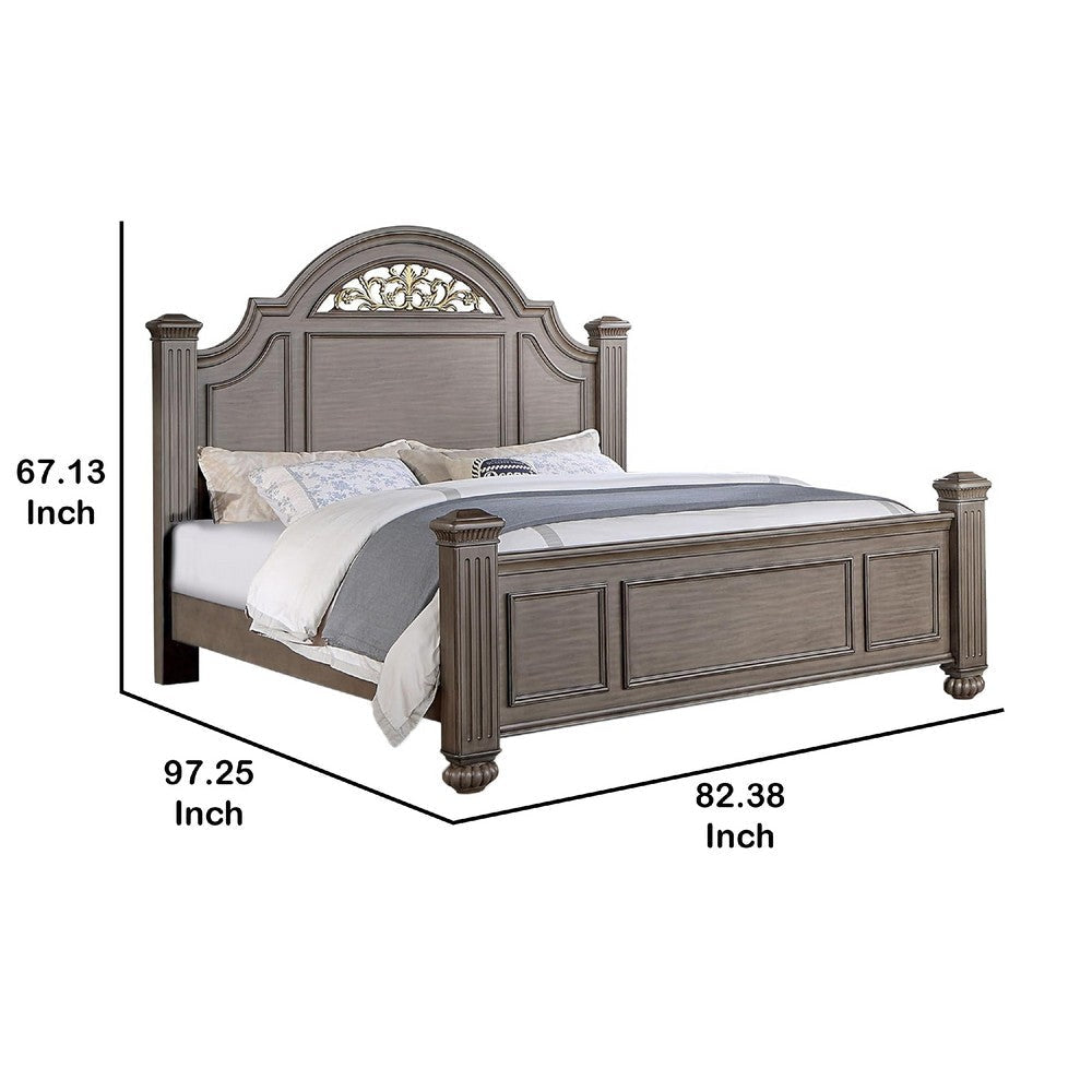 Recus California King Bed | Carved Floral Details | Arched Headboard | Gray BM342586