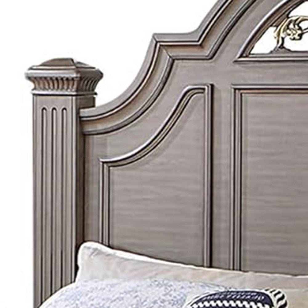 Recus King Bed | Carved Floral Details | Arched Headboard | Gray Wood BM342587