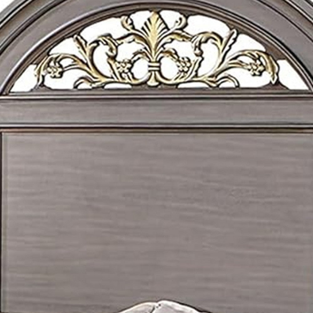 Recus King Bed | Carved Floral Details | Arched Headboard | Gray Wood BM342587