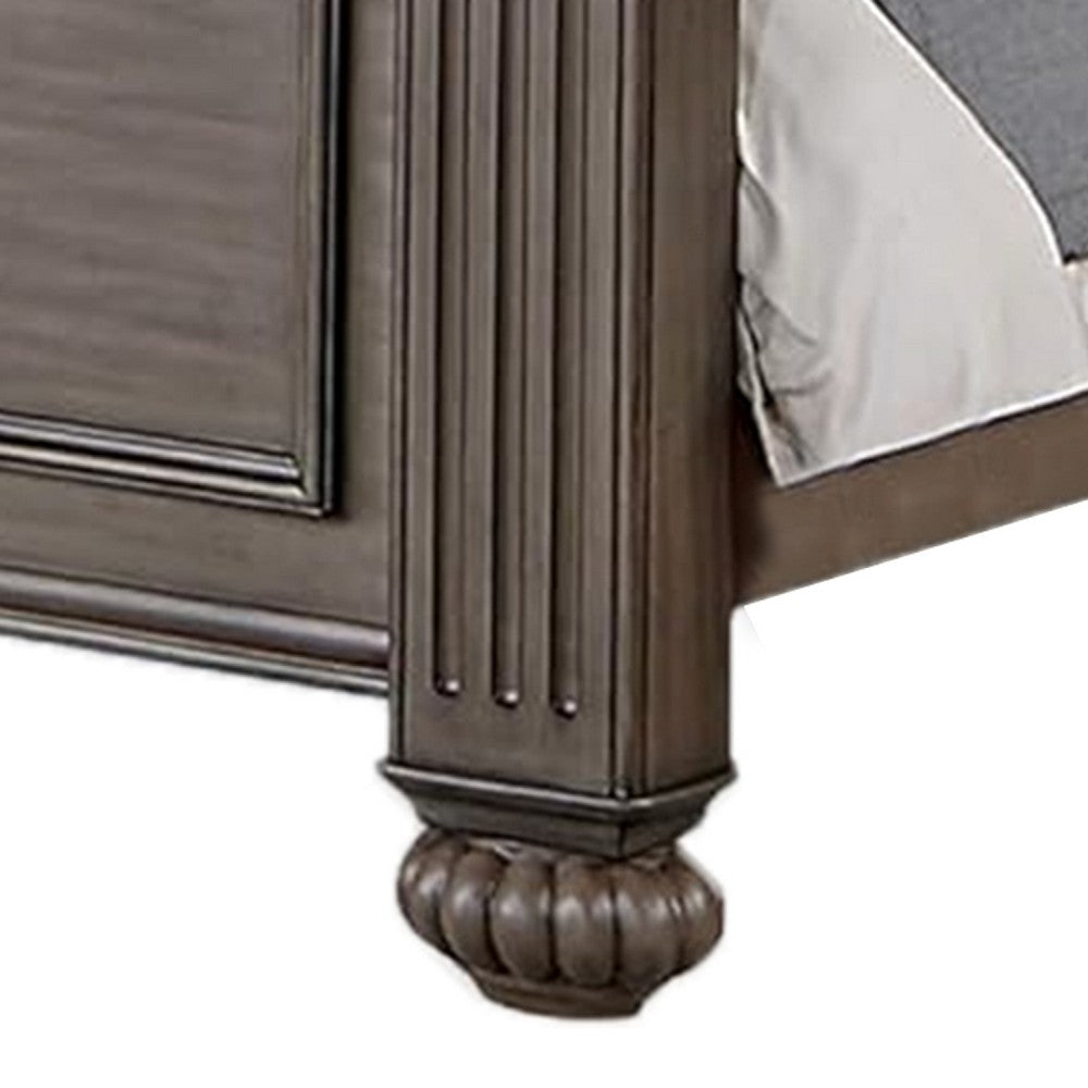 Recus King Bed | Carved Floral Details | Arched Headboard | Gray Wood BM342587