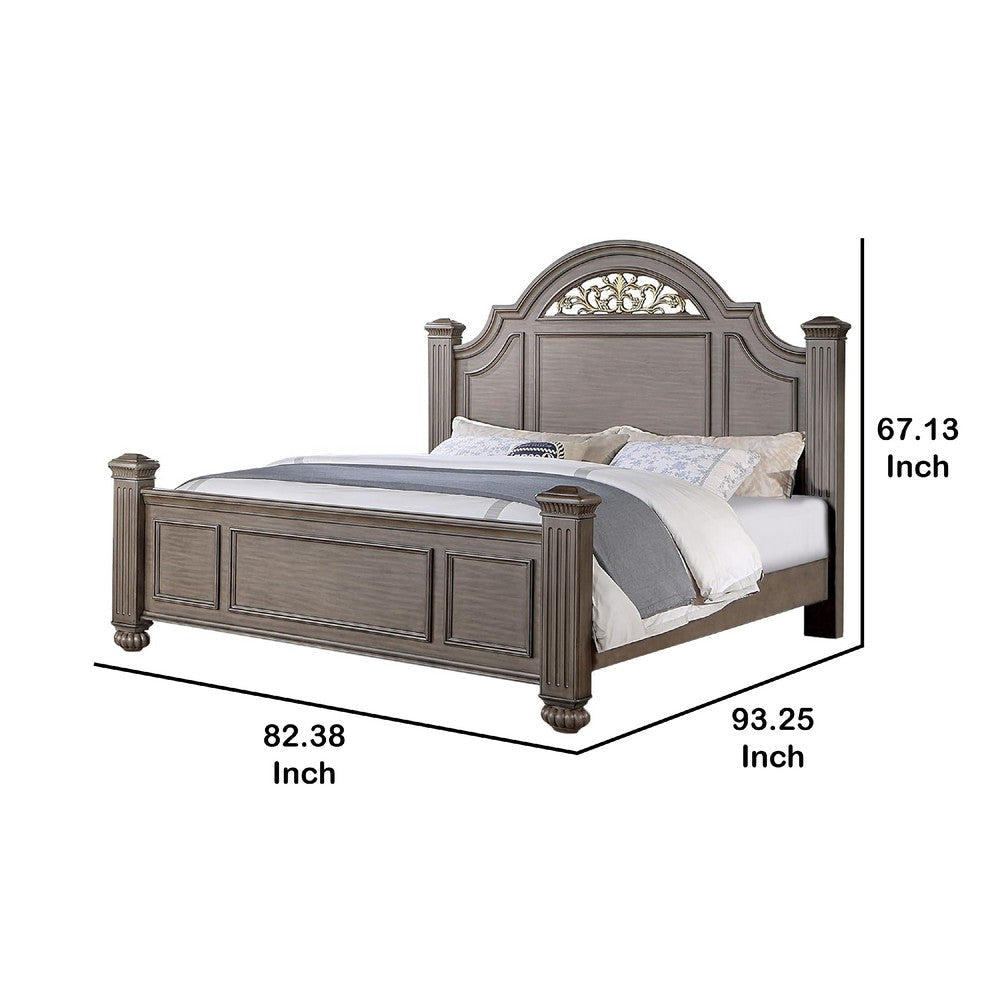 Recus King Bed | Carved Floral Details | Arched Headboard | Gray Wood BM342587