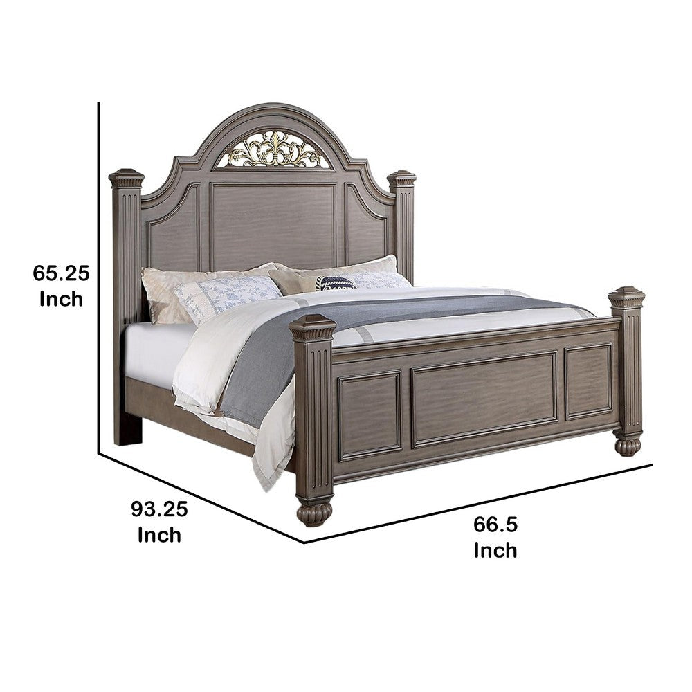 Recus Queen Bed | Carved Floral Details | Arched Headboard | Gray Wood BM342588