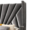 Ino Wingback King Bed | Nailhead Trim | Gray Tufted Velvet Upholstery BM342589