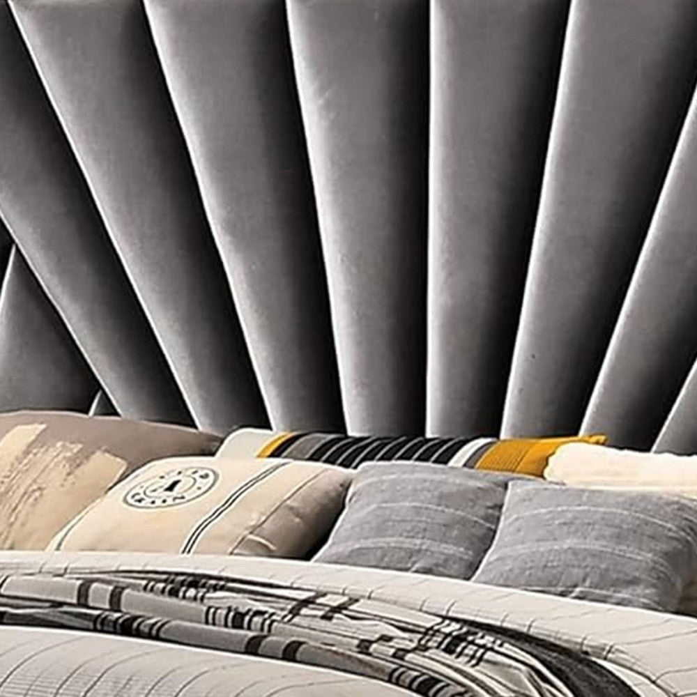 Ino Wingback King Bed | Nailhead Trim | Gray Tufted Velvet Upholstery BM342589