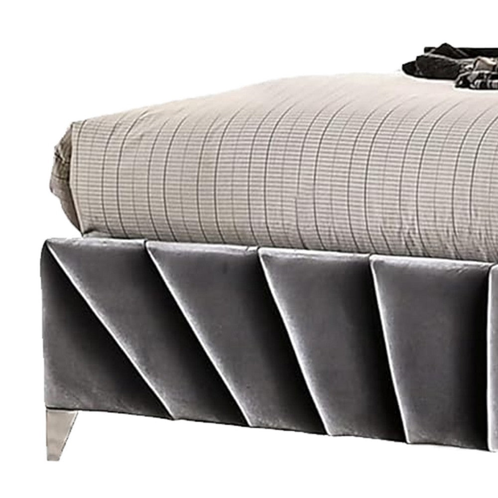 Ino Wingback King Bed | Nailhead Trim | Gray Tufted Velvet Upholstery BM342589