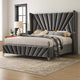 Ino Wingback King Bed | Nailhead Trim | Gray Tufted Velvet Upholstery BM342589