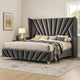 Ino Wingback King Bed | Nailhead Trim | Gray Tufted Velvet Upholstery