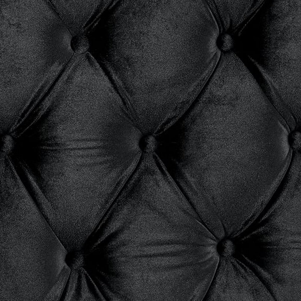 Steph Queen Bed | Black Button Tufted Flannelette Upholstery | XL Headboard BM342590