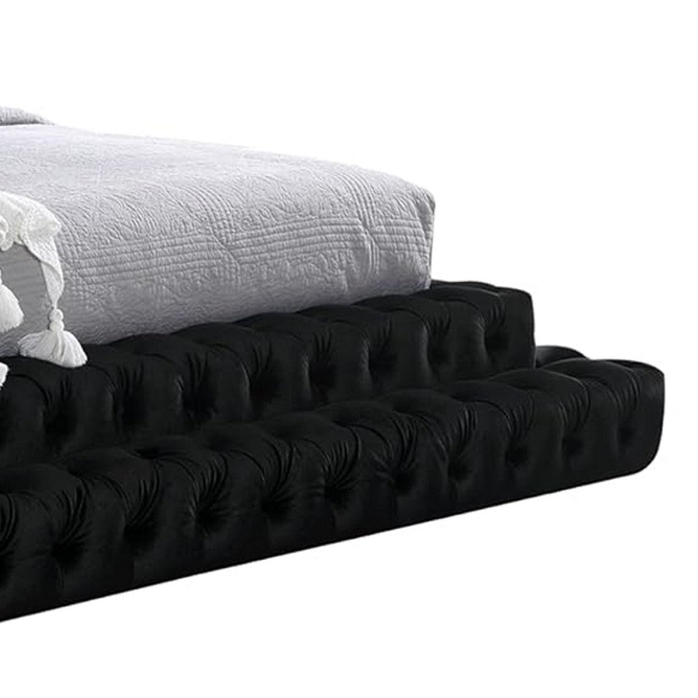 Steph Queen Bed | Black Button Tufted Flannelette Upholstery | XL Headboard BM342590