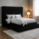 Steph Queen Bed | Black Button Tufted Flannelette Upholstery | XL Headboard BM342590