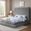 Steph Queen Bed | Gray Button Tufted Flannelette Upholstery | XL Headboard BM342591