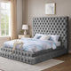 Steph Queen Bed | Gray Button Tufted Flannelette Upholstery | XL Headboard BM342591