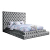 Steph Queen Bed | Gray Button Tufted Flannelette Upholstery | XL Headboard BM342591