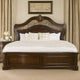 Odora Ornate Carved Queen Bed | Faux Leather Upholstery | Brown Gold BM342592