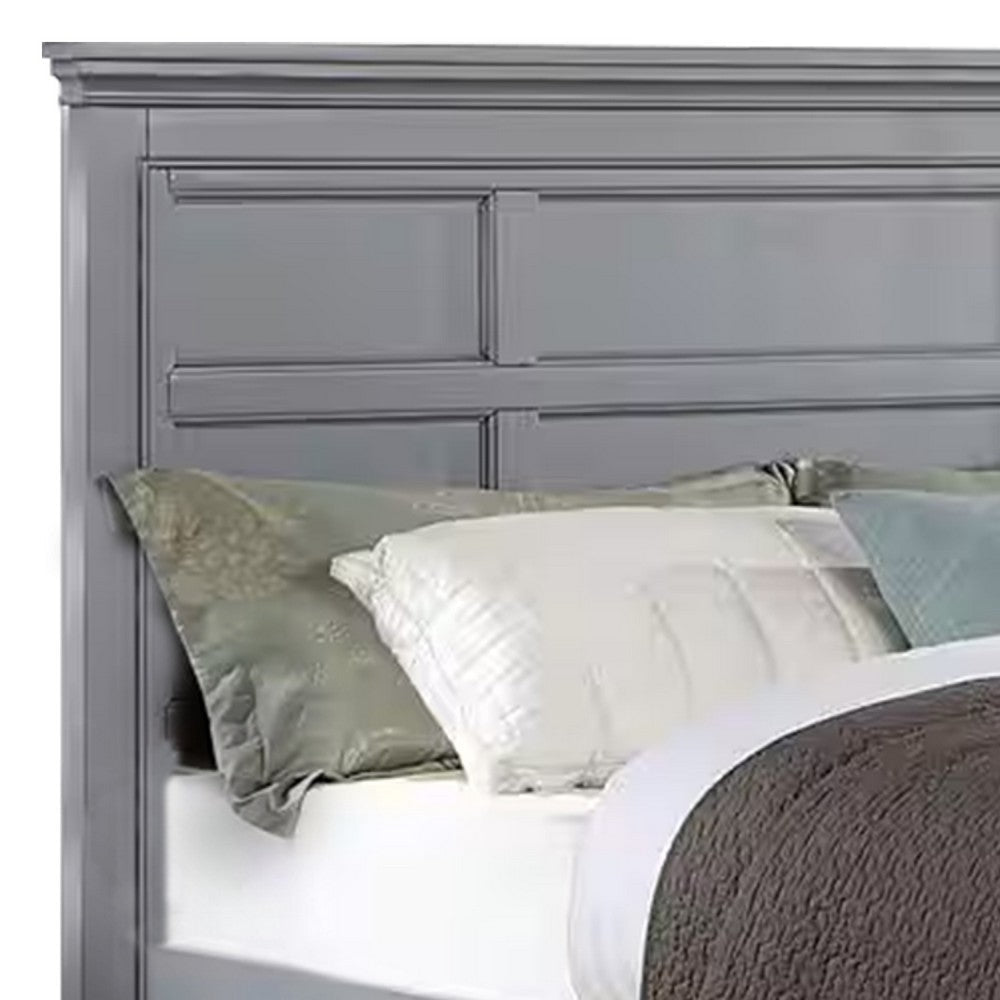 Lile King Bed w Crown Moulding | Storage Drawers | Gray Solid Wood BM342593