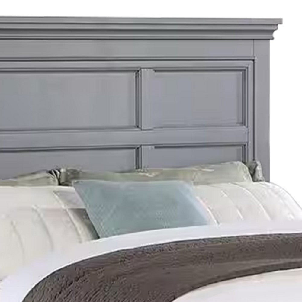Lile Full Bed w Crown Moulding | Storage Drawers | Gray Solid Wood BM342594