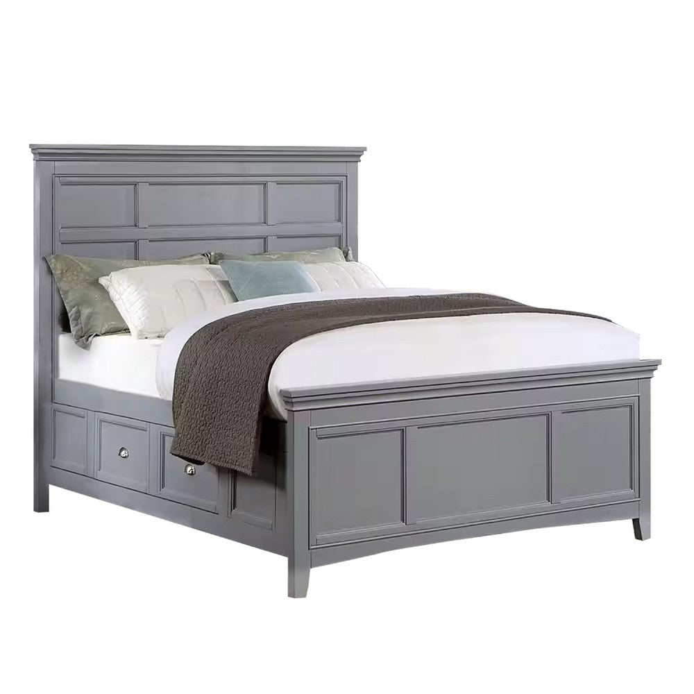 Lile Full Bed w Crown Moulding | Storage Drawers | Gray Solid Wood BM342594