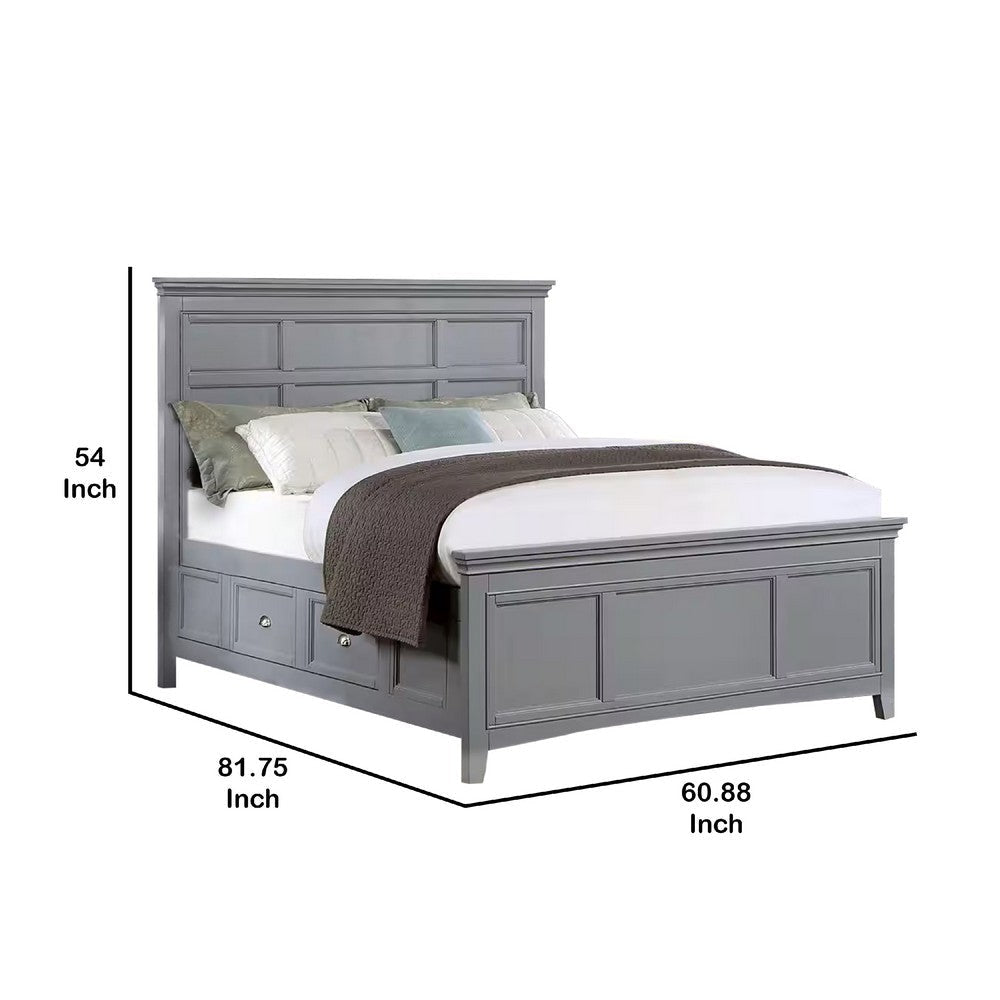 Lile Full Bed w Crown Moulding | Storage Drawers | Gray Solid Wood BM342594