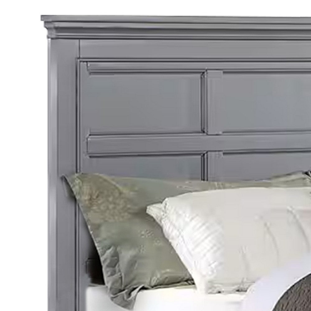 Lile Queen Bed w Crown Moulding | Storage Drawers | Gray Solid Wood BM342595