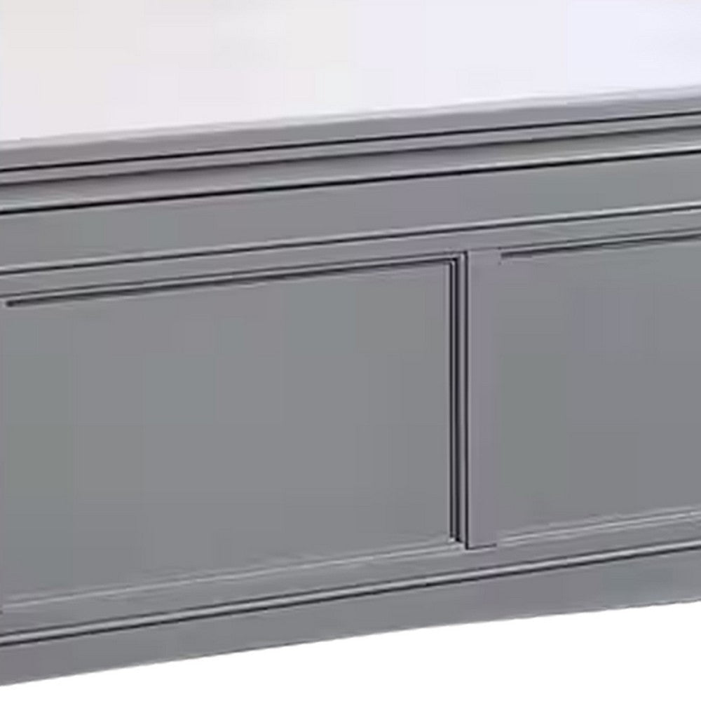 Lile Queen Bed w Crown Moulding | Storage Drawers | Gray Solid Wood BM342595