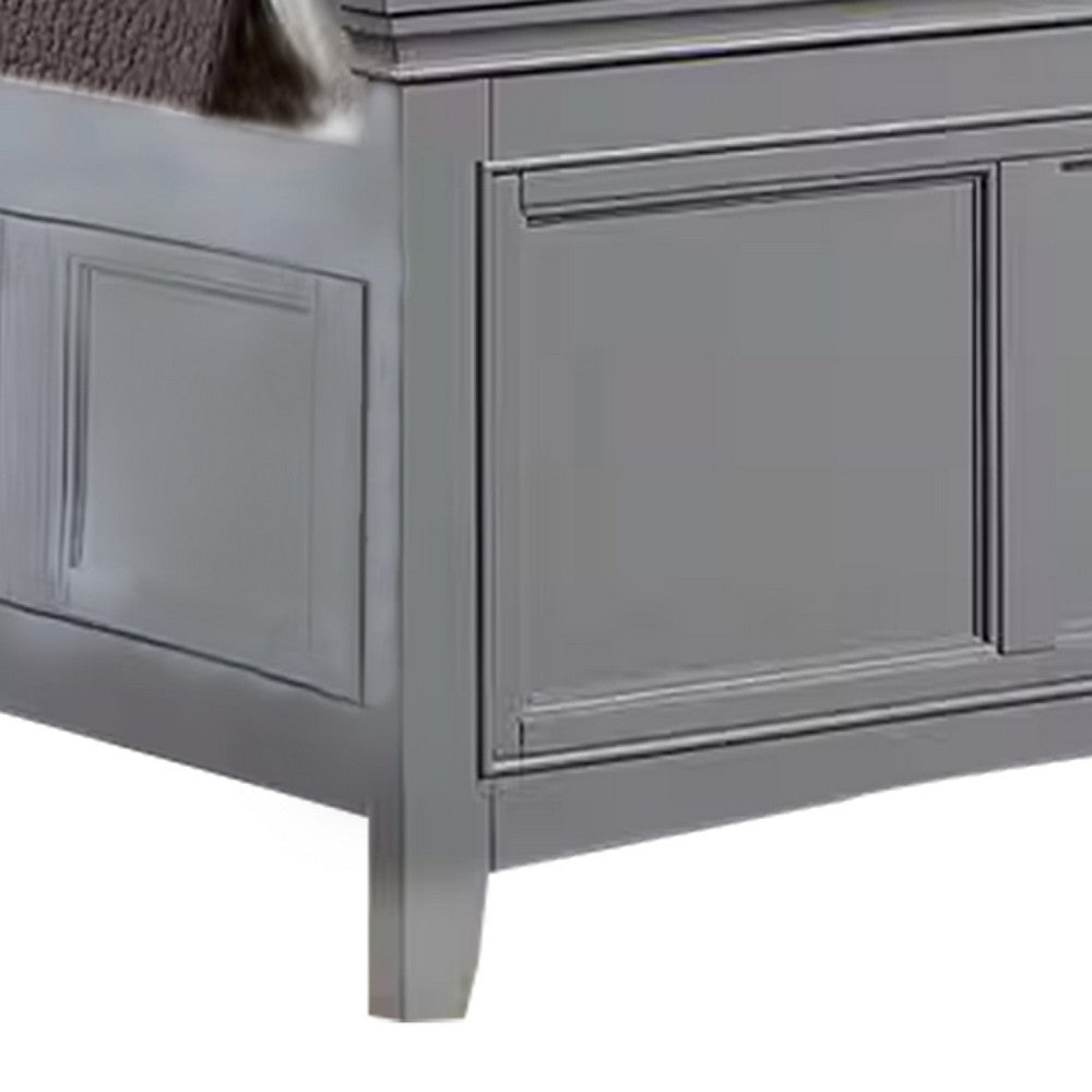 Lile Queen Bed w Crown Moulding | Storage Drawers | Gray Solid Wood BM342595