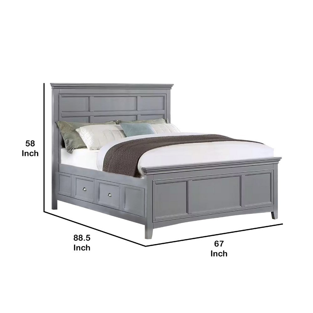 Lile Queen Bed w Crown Moulding | Storage Drawers | Gray Solid Wood BM342595