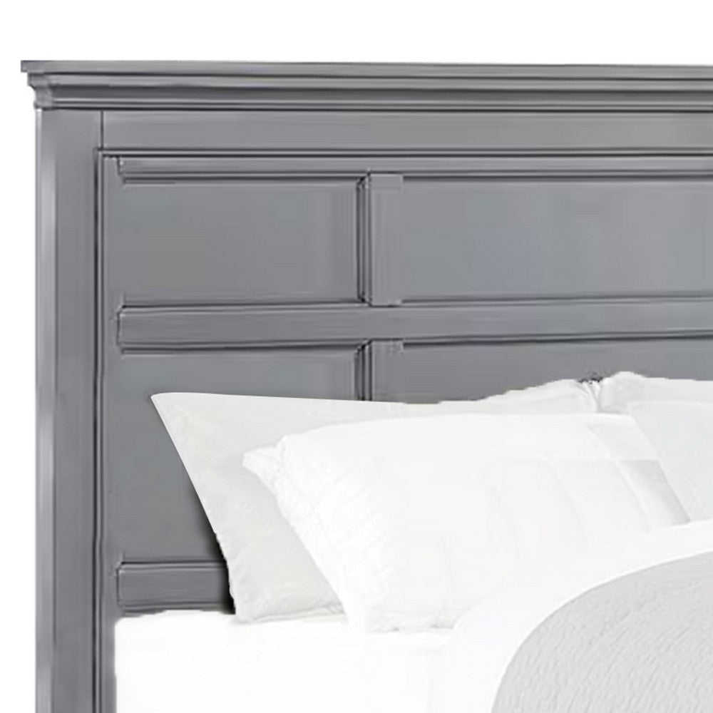 Lile Twin Bed w Crown Moulding | Storage Drawers | Gray Solid Wood BM342596