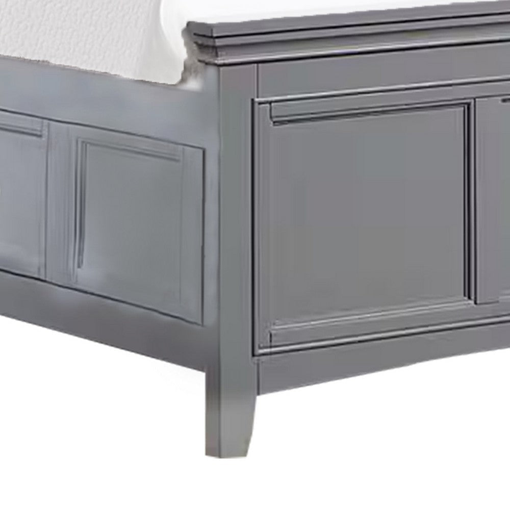 Lile Twin Bed w Crown Moulding | Storage Drawers | Gray Solid Wood BM342596