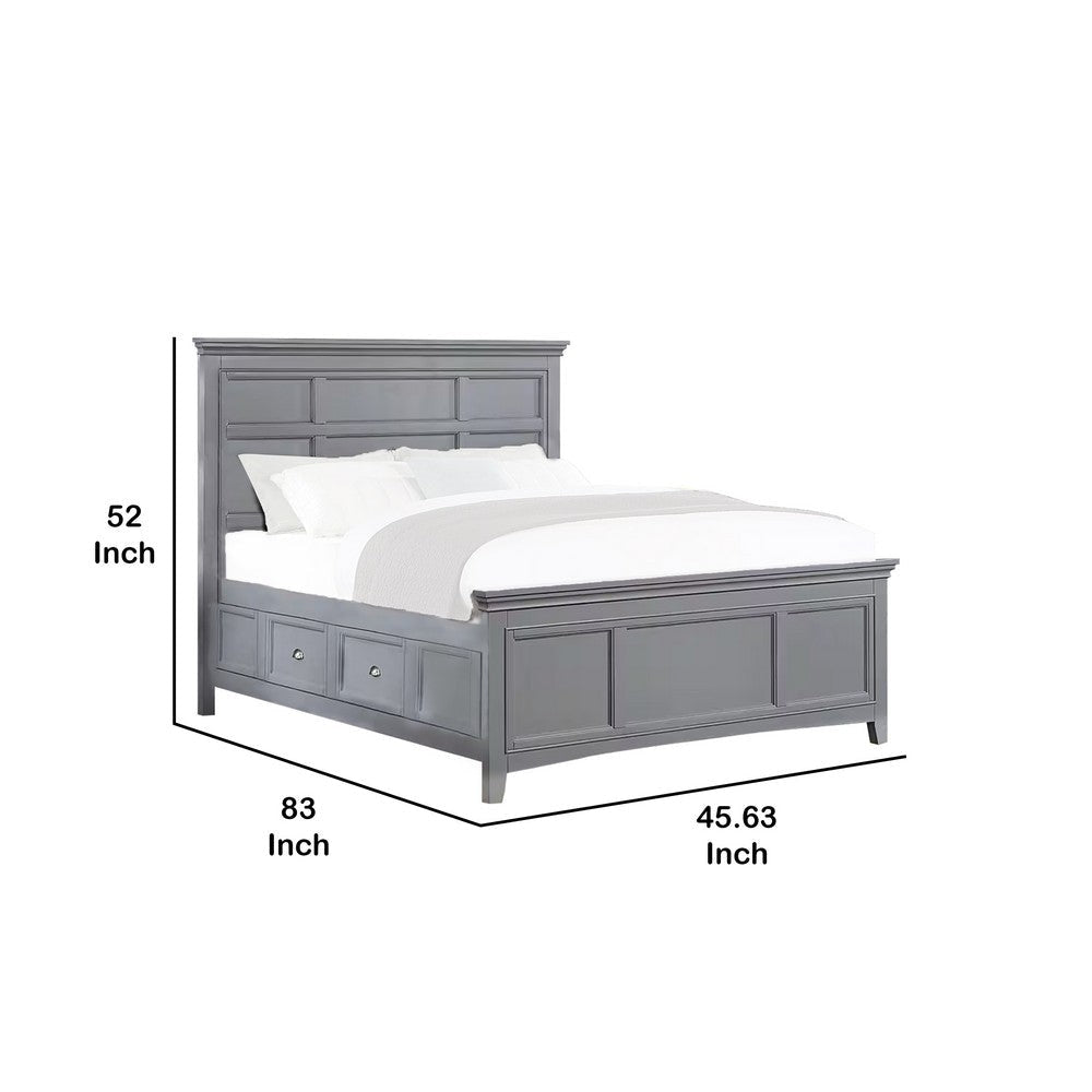 Lile Twin Bed w Crown Moulding | Storage Drawers | Gray Solid Wood BM342596