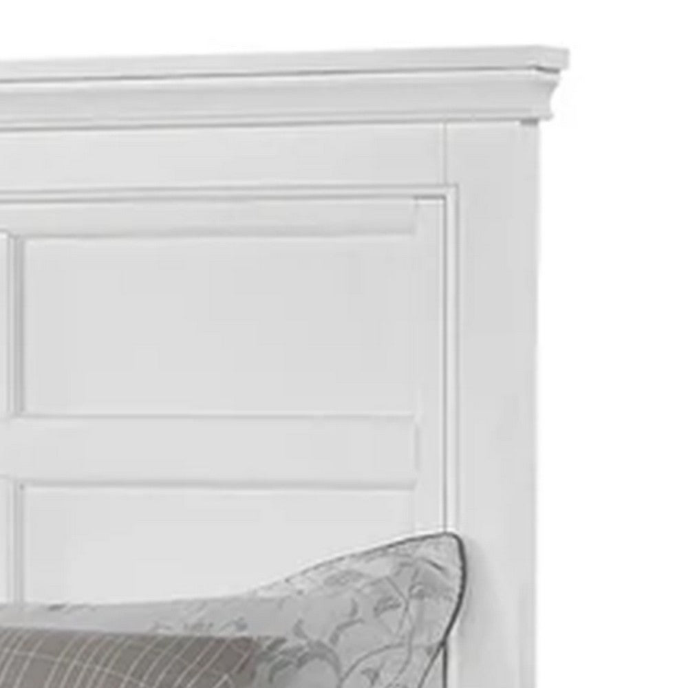 Lile Twin Bed w Side Rail Storage | Crown Molded Details | White Wood