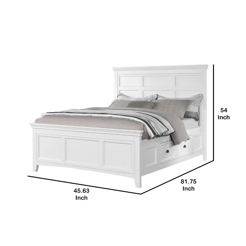 Lile Twin Bed w Side Rail Storage | Crown Molded Details | White Wood
