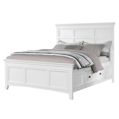 Lile Twin Bed w Side Rail Storage | Crown Molded Details | White Wood