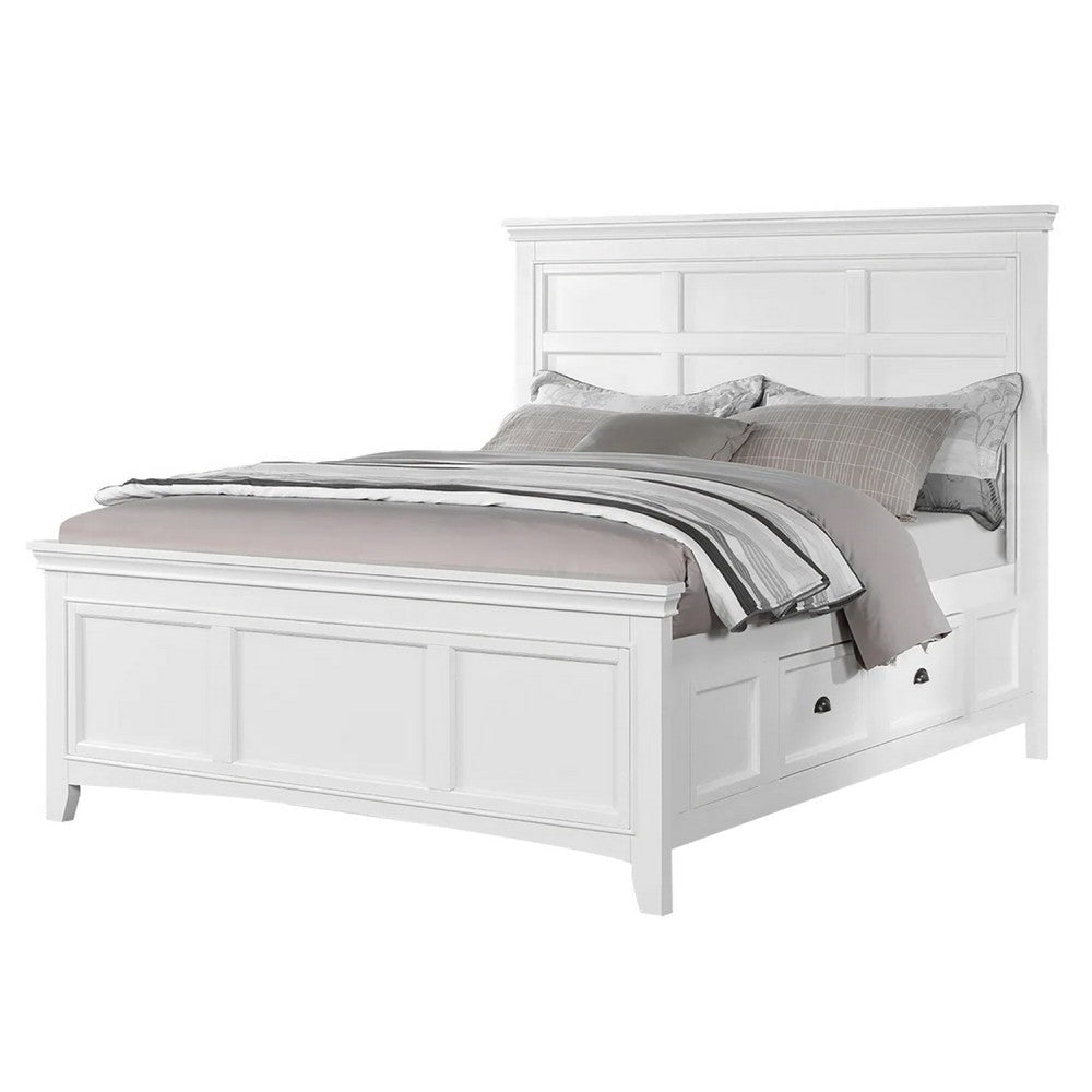Lile Twin Bed w Side Rail Storage | Crown Molded Details | White Wood