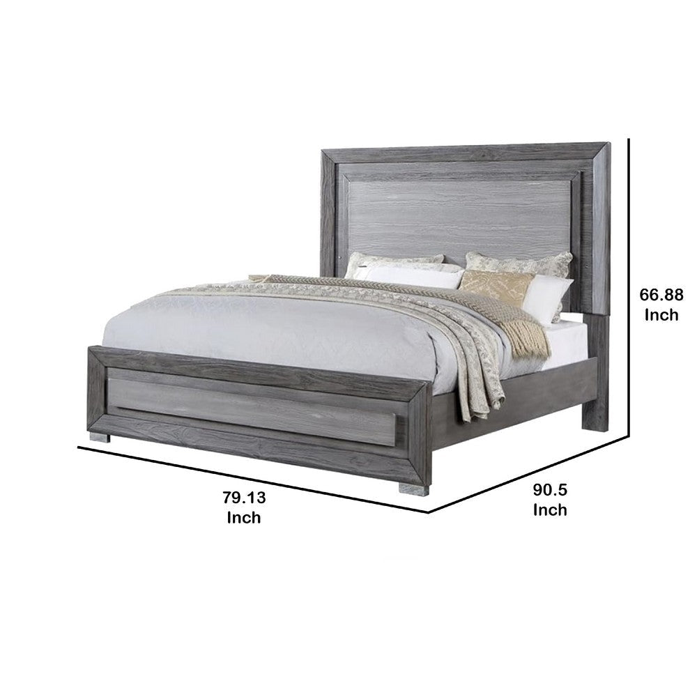 Reno California King Bed w LED Headboard & Metal Legs | Gray Wood BM342598