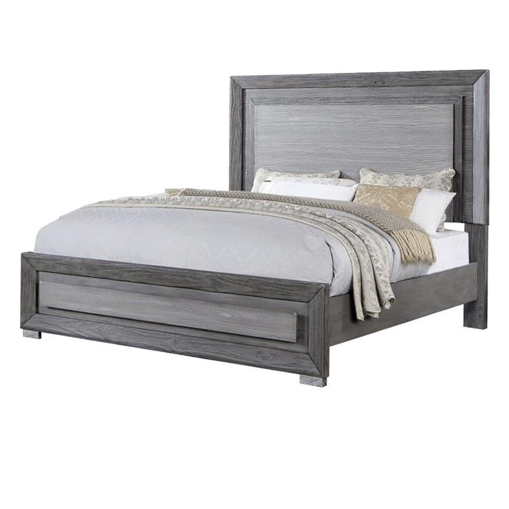 Reno California King Bed w LED Headboard & Metal Legs | Gray Wood BM342598