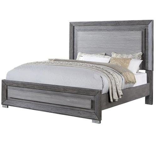 Reno King Bed w LED Headboard & Metal Bracket Legs | Gray Wood